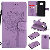 abordables Coques autres téléphones-téléphone Coque Pour Motorola Moto E4 Plus Portefeuille Clapet Portefeuille Porte Carte Arbre Fleur Dur faux cuir