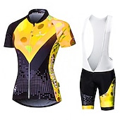 abordables Ensembles de vêtements pour femmes-Malciklo Femme Manches Courtes Maillot et Cuissard Avec Bretelles Velo Cyclisme Eté Elasthanne Lycra Polyester Rose + Blanc Violet Jaune Géométrique Britannique Grandes Tailles Vélo Maillot Collants