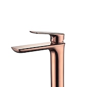 abordables Classiques-robinet mitigeur d&#039;évier de salle de bain en laiton doré rose haut, robinets de lavabo à une poignée avec tuyau froid et chaud