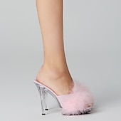 cheap Platform Heels-Women&#039;s Clear High Heel Sandals with Fluffy Faux Fur Strap – Perfect for Parties, Night Outs, and Special Occasions