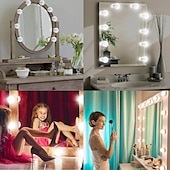cheap Ring Lights-LED Makeup Vanity Lights Stick on Mirror with 10 dimmable Bulbs USB 4.6m 15ft Cable White