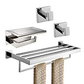 billige Tilbehørssett til badet-Baderomsutstyrssett inkluderer toalettpapirholder / baderomshylle og 2 kappekroker multifunksjonelt rustfritt stål sølvfarget 4stk