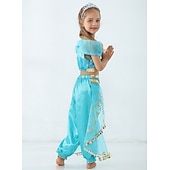  Prinzessin Jasmin Kostüm für Mädchen, Märchen-Thema, Aufführung, Cosplay, Mottoparty, Pailletten, Polyester / Oberteil / Hose