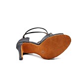 رخيصةأون أحذية لاتيني-حذاء رقص نسائي بكعب عالٍ مفتوح من الأمام من الساتان باللون الأسود مع نعل من جلد السويد الناعم - حذاء رقص لاتيني بأشرطة مع حزام للكاحل للسالسا والأداء