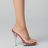 billige Plattformhæler-Dame Høye hæler Tresko &amp; Tøfler Jelly Sandaler Sexy sko Klare sko Fest Daglig Fest / aften Helfarge Ensfarget Sommer Plattform Høy Hæl Høyhælte Titte Tå Sexy Klassisk minimalisme PVC Tøfler Svart