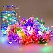 رخيصةأون يعمل بالبطاريات-حفل زفاف أنيق&amp;amp;حفل استقبال 8 أوضاع 10 م 100 أضواء خرافية LED مع جهاز تحكم عن بعد ومؤقت وأسلاك نحاسية مقاومة للماء تعمل بالبطارية وأضواء متلألئة للغرفة والحديقة&amp;amp;زينة الشجرة