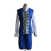 billige Antrekk-Vintage Inspirert Kostymer i middelalderstil Drakter Maskerade Ytterklær Normal Prins Aristokrat Outlander Trykt mønster Herre Royal Fest Karneval i Venezia Voksne Frakk Vest Trøye
