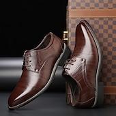 cheap Formal-Men&#039;s Navy Blue Faux Leather Oxford Shoes – Stylish Lace-Up Design for Business and Formal Wear