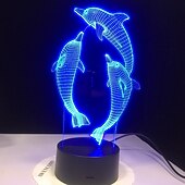 abordables Veilleuses 3D-Veilleuse dauphin 3d 16 couleurs lampe de chevet marsouin avec télécommande cadeau d'anniversaire pour enfant bébé fille