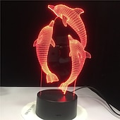 abordables Veilleuses 3D-Veilleuse dauphin 3d 16 couleurs lampe de chevet marsouin avec télécommande cadeau d'anniversaire pour enfant bébé fille