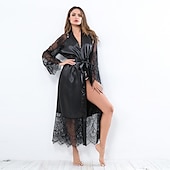 billige Selskapskjoler til dame-gavekåper til kvinner kjole pyjamas badekåper hjemmefest bryllupsfest blonder lappeteppe ren farge spandex enkel tilfeldig myk høst vinter langermet snørebelte inkludert hjemmeantrekk
