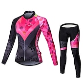abordables Ensembles de vêtements pour femmes-Malciklo Femme Manches Longues Maillot et Cuissard Long Velo Cyclisme Hiver Toison Velours Lycra Violet Jaune Rouge Britannique Grandes Tailles Vélo Maillot Collant à Bretelles / Corsaire Bretelles