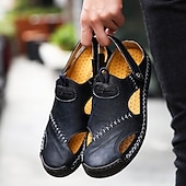 abordables sandales d&#039;extérieur-Homme Sandales Sabots et mules Sandales en cuir Sandales à bride arrière Chaussures faites à la main Chaussures de confort Chaussures Tendances du quotidien Polyuréthane Mocassins Noir Jaune Marron