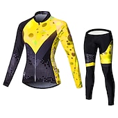 abordables Ensembles de vêtements pour femmes-Malciklo Femme Manches Longues Maillot et Cuissard Long Velo Cyclisme Hiver Toison Velours Lycra Violet Jaune Rouge Britannique Grandes Tailles Vélo Maillot Collant à Bretelles / Corsaire Bretelles