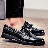 halpa Puolimuodollinen-miesten punaiset ja mustat krokotiilikuvioiset loaferit - tyylikkäät tupsuiset kengät juhla- ja vapaa-aikaan