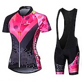 abordables Ensembles de vêtements pour femmes-Malciklo Femme Manches Courtes Maillot et Cuissard Avec Bretelles Velo Cyclisme Eté Elasthanne Lycra Polyester Rose + Blanc Violet Jaune Géométrique Britannique Grandes Tailles Vélo Maillot Collants
