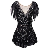 お買い得  フィギュアスケートドレス-フィギュアスケート ドレス 女性用 女の子 アイススケート ドレス セット バイオレット ブラック ホワイト オープンバック スパンデックス ストレッチヤーン 高弾性 訓練 競技大会 スケートウェア 手作り ソリッド クラシック クリスタル・ラインストーン 半袖 アイススケート フィギュアスケート