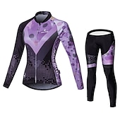 abordables Ensembles de vêtements pour femmes-Malciklo Femme Manches Longues Maillot et Cuissard Long Velo Cyclisme Hiver Toison Velours Lycra Violet Jaune Rouge Britannique Grandes Tailles Vélo Maillot Collant à Bretelles / Corsaire Bretelles