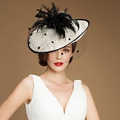 baratos Chapéus e Fascinators-tiaras fascinadores kentucky derby chapéu 100% linho chapéu de balde chapéu pires ocasião especial festa/coquetel de noite royal astcot com capacete de penas