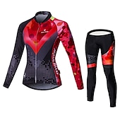 abordables Ensembles de vêtements pour femmes-Malciklo Femme Manches Longues Maillot et Cuissard Long Velo Cyclisme Hiver Toison Velours Lycra Violet Jaune Rouge Britannique Grandes Tailles Vélo Maillot Collant à Bretelles / Corsaire Bretelles
