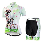 Χαμηλού Κόστους Γυναικεία σετ ρούχων-Γυναικεία Φανέλα και σορτς ποδηλασίας Κοντομάνικο Ποδηλασία Βουνού Ποδηλασία Δρόμου Καλοκαίρι Άνοιξη Θαλασσί Κίτρινο Ανθισμένο Ροζ Με Μοτίβο Άνθινο / Βοτανικό Λουλούδι Αστείος Ποδήλατο