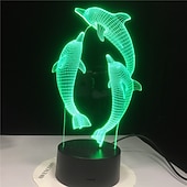 abordables Veilleuses 3D-Veilleuse dauphin 3d 16 couleurs lampe de chevet marsouin avec télécommande cadeau d'anniversaire pour enfant bébé fille
