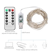 رخيصةأون يعمل عن طريق USB-أضواء خرافية لحفلات الزفاف الأنيقة قابلة للتوصيل - 10 أمتار 100 مصباح سلسلة USB مع 8 أوضاع ومحول وجهاز تحكم عن بعد&amp;amp;مؤقت مقاوم للماء لغرفة النوم والفناء والكريسماس والمبيت الداخلي/الخارجي