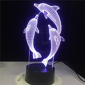 abordables Veilleuses 3D-Veilleuse dauphin 3d 16 couleurs lampe de chevet marsouin avec télécommande cadeau d'anniversaire pour enfant bébé fille