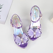 cheap Kids&#039; Sandals-Girls&#039; Blue Glitter Princess Shoes with Bow and Pearl Charm – Sparkly Low Heel Sandals for Parties, Weddings, and Dress-Up