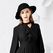 お買い得  パーティーハット-帽子 ウール バケットハット フロッピーハット 結婚式 誕生日 カジュアル 祝日 ティーパーティー ロマンチック 結婚式 ブリティッシュ と ピュアカラー レースサイド かぶと 帽子