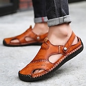 abordables sandales d&#039;extérieur-Homme Sandales Sabots et mules Sandales en cuir Sandales à bride arrière Chaussures faites à la main Chaussures de confort Chaussures Tendances du quotidien Polyuréthane Mocassins Noir Jaune Marron