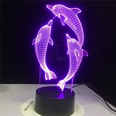 abordables Veilleuses 3D-Veilleuse dauphin 3d 16 couleurs lampe de chevet marsouin avec télécommande cadeau d'anniversaire pour enfant bébé fille