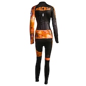 abordables Ensembles de vêtements pour femmes-Malciklo Femme Manches Longues Maillot et Cuissard Long Velo Cyclisme Hiver Toison Velours Lycra Violet Jaune Rouge Britannique Grandes Tailles Vélo Maillot Collant à Bretelles / Corsaire Bretelles