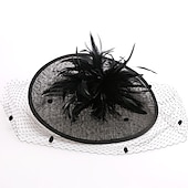 baratos Chapéus e Fascinators-tiaras fascinadores kentucky derby chapéu 100% linho chapéu de balde chapéu pires ocasião especial festa/coquetel de noite royal astcot com capacete de penas