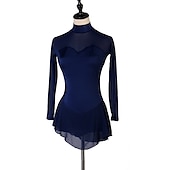 voordelige Schaatsjurken-Kunstschaatsjurk Dames Voor meisjes Schaatsen Jurken Outfits Donker Marineblauw Lapwerk Netstof Spandex Hoge Elasticiteit Oefenen Professioneel Wedstrijd Kunstschaatskleding Met de hand gemaakt