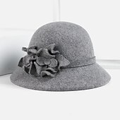 economico Cappelli da Festa-cappelli Cappello a secchiello in lana 100% casual con copricapo laterale in pizzo floreale