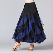 cheap Ballroom Dancewear-Ballroom Dance Skirts Cascading Ruffles Split Joint Women&#039;s Training Performance Natural Mesh Chiffon Milk Fiber