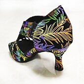 abordables Chaussures de danses latines-chaussures de danse pour femmes brodées de fleurs colorées avec semelle en daim souple – talons latins à bout ouvert pour les performances de salon et de salsa