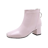 abordables Bottines-Femme Bottes Bottes à talons du quotidien Couleur Pleine Bottines Bottines Hiver Talon bloc Bout carré Décontractées Minimalisme Cuir Verni Fermeture Noir Blanche Jaune