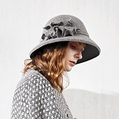 economico Cappelli da Festa-cappelli Cappello a secchiello in lana 100% casual con copricapo laterale in pizzo floreale