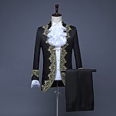cheap Outfits-Retro Vintage Rococo Medieval Coat Pants Circus Jacket Prince Aristocrat Lace Flounced Slim Fit Print Men&#039;s Halloween Masquerade Performance Party Business / Ceremony / Wedding Adults&#039; Coat Pants