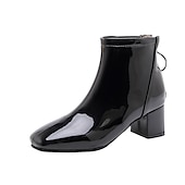 abordables Bottines-Femme Bottes Bottes à talons du quotidien Couleur Pleine Bottines Bottines Hiver Talon bloc Bout carré Décontractées Minimalisme Cuir Verni Fermeture Noir Blanche Jaune