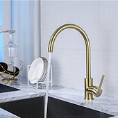 cheap Rotatable-Kitchen Sink Mixer Faucet Brushed Gold Deck Mounted , 360 Swivel Single Handle Vessel Kitchen Brass Taps with Cold and Hot Water Hose