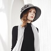 economico Cappelli da Festa-cappelli Cappello a secchiello in lana 100% casual con copricapo laterale in pizzo floreale