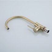 cheap Rotatable-Kitchen Sink Mixer Faucet Brushed Gold Deck Mounted , 360 Swivel Single Handle Vessel Kitchen Brass Taps with Cold and Hot Water Hose