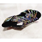 abordables Chaussures de danses latines-chaussures de danse pour femmes brodées de fleurs colorées avec semelle en daim souple – talons latins à bout ouvert pour les performances de salon et de salsa