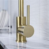 cheap Rotatable-Kitchen Sink Mixer Faucet Brushed Gold Deck Mounted , 360 Swivel Single Handle Vessel Kitchen Brass Taps with Cold and Hot Water Hose