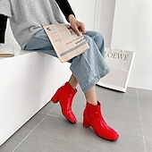abordables Bottines-Femme Bottes Bottes à talons du quotidien Couleur Pleine Bottines Bottines Hiver Talon bloc Bout carré Décontractées Minimalisme Cuir Verni Fermeture Noir Blanche Jaune