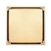 cheap Drains-4 inch Shower Floor Drain Square, Removable Brass Flange Reversible 2-in-1 Cover Tile Insert Grate, Hair Catcher Strainer Black Chrome Golden