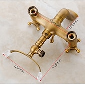 preiswerte Badewannenarmaturen-Wand-Duscharmatur aus antikem Messing, zwei Griffe, zwei Löcher, Badewannen-Dusche-Mischbatterien mit Handbrause und Ventil sowie heißem / kaltem Wasser